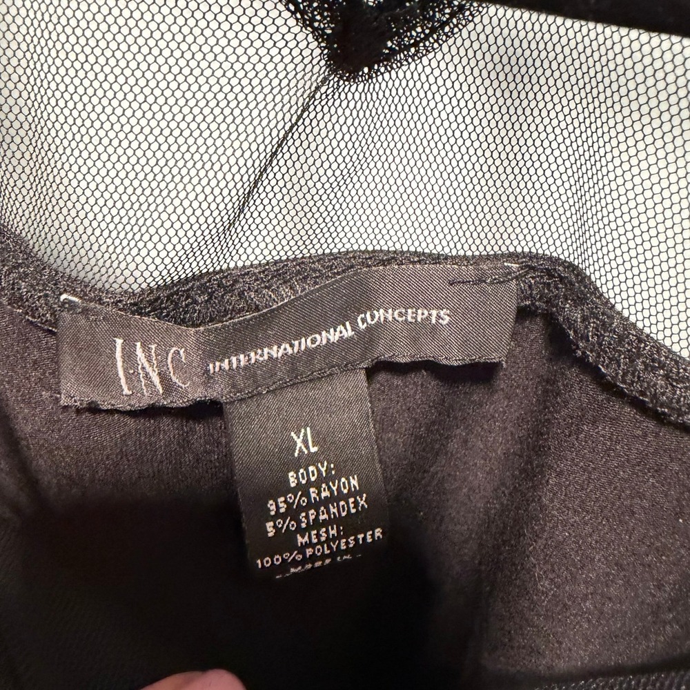 INC International Concepts Black Mesh Yoke Ruffle Blouse Womens XL Short Sleeve - Picture 3 of 4